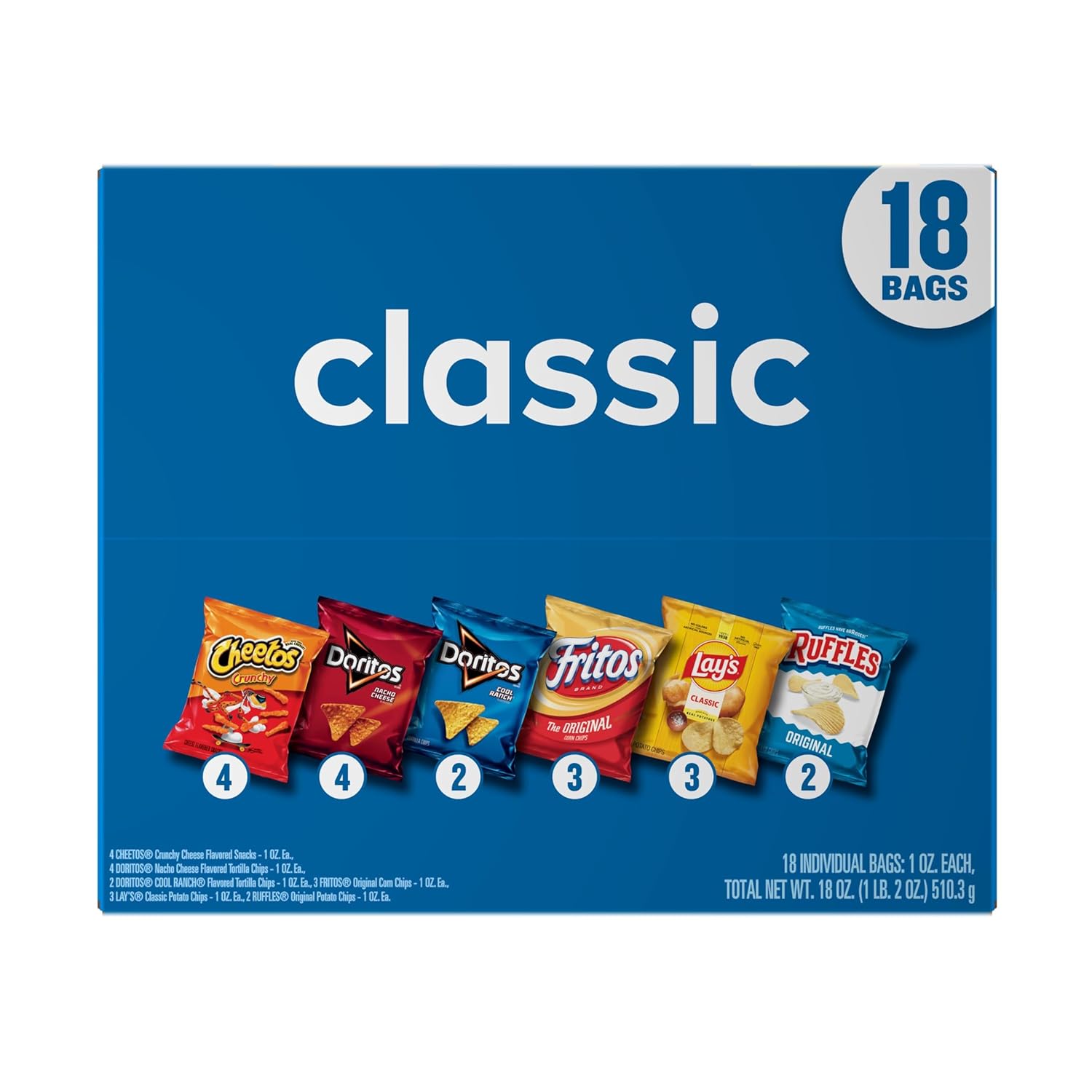 Frito-Lay Snacks Variety Pack, Classic Mix, Single Serve Snack Bags, (18 Pack), Ruffles, Fritos, Cheetos, Lay's, Doritos, Chips - Image 4
