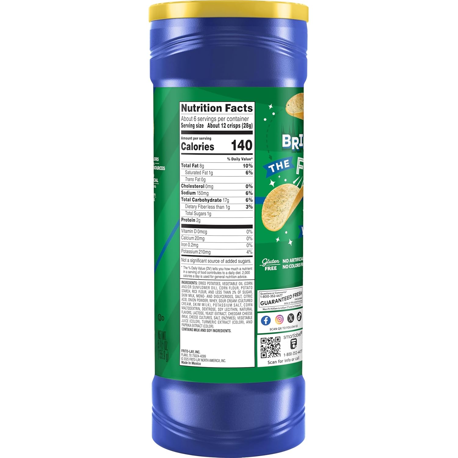 Lay's Stax Potato Crisps Chips, Sour Cream & Onion, Gluten Free, 5.5 Oz Canister Pack - Image 2