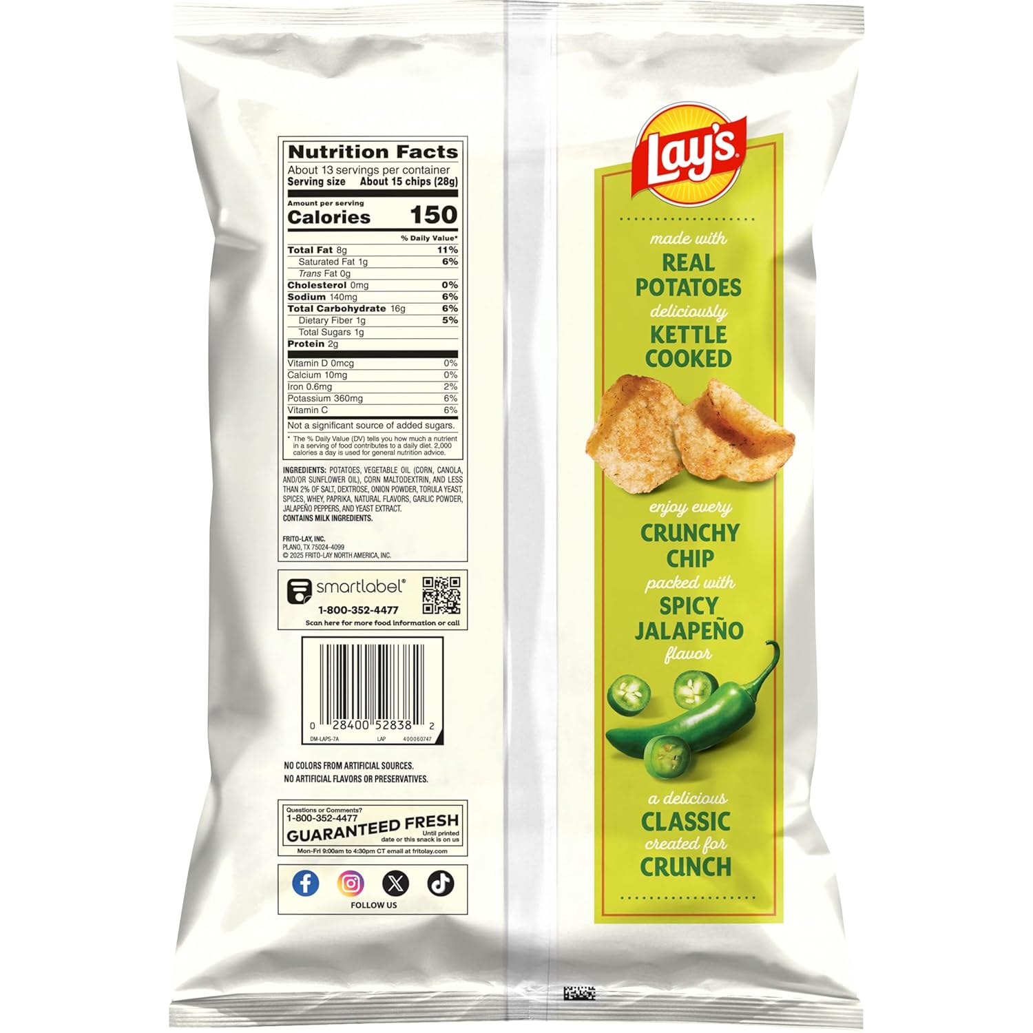 Lay's Kettle Cooked Jalapeno Potato Chips, 12.5 Oz - Image 2