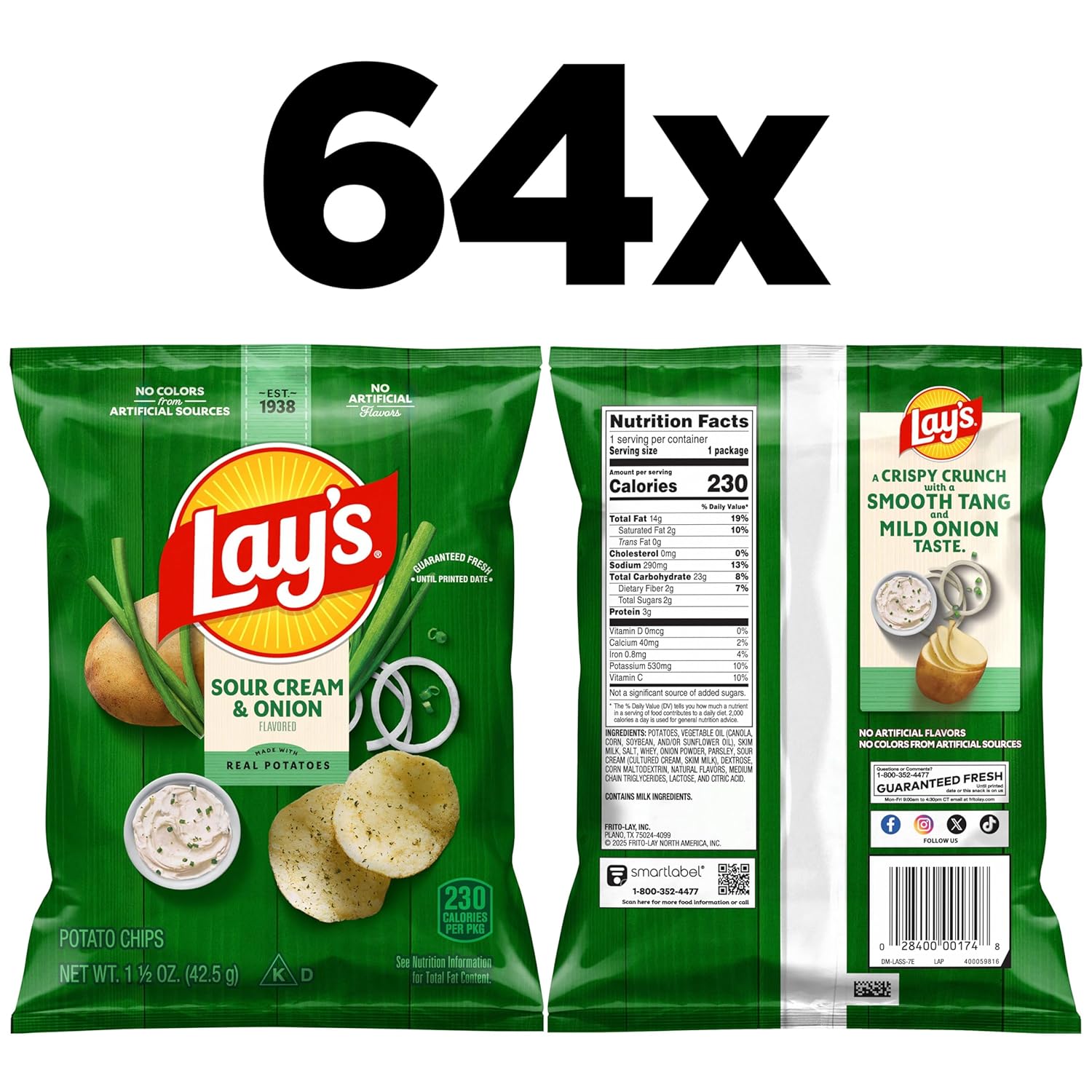 Lay's Potato Chips, Sour Cream & Onion, 1.5 Ounce (Pack of 64) - Image 2