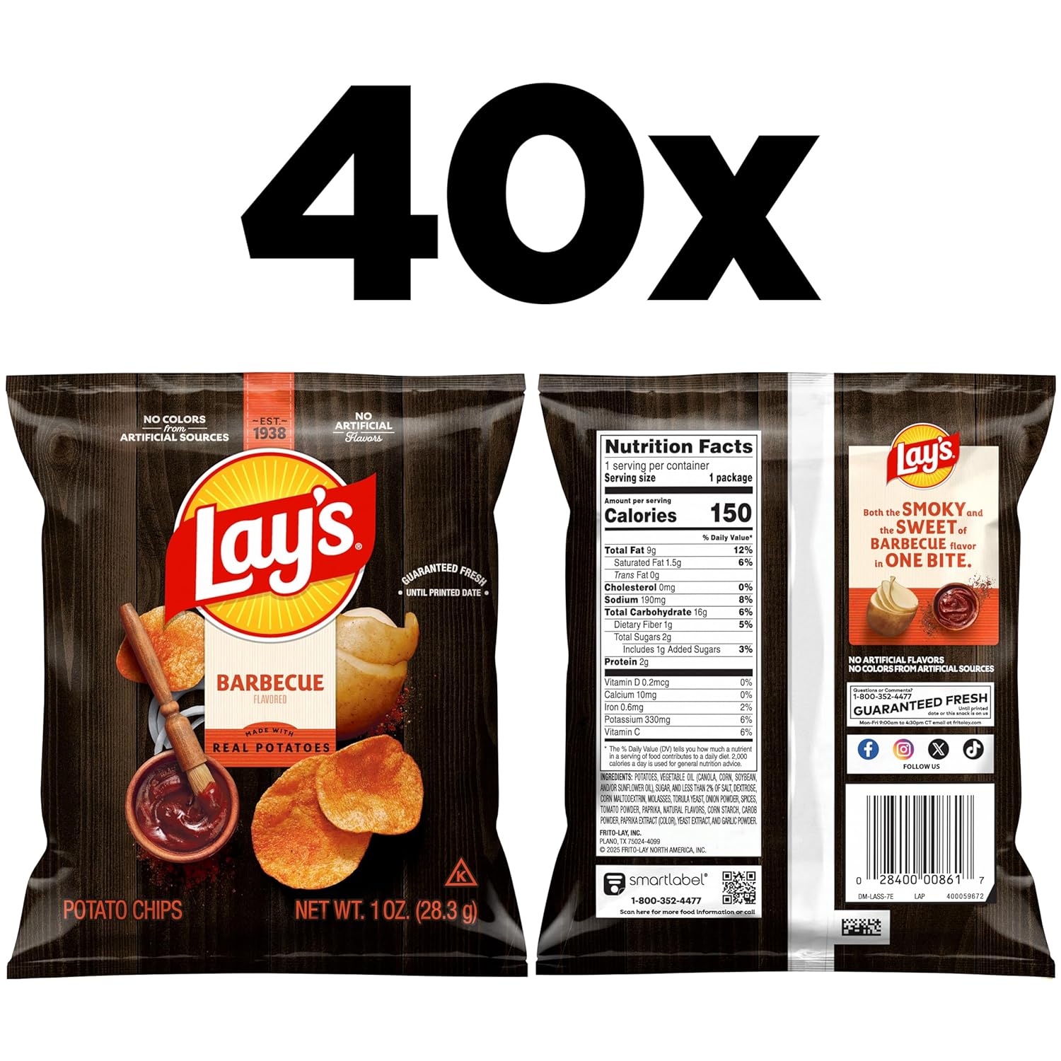 Lay's Barbecue Flavored Potato Chips, 1 oz Bags, (40 Pack) (Packaging and Formula May Vary) - Image 2