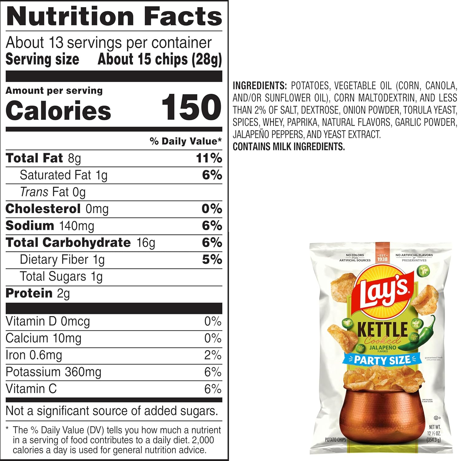 Lay's Kettle Cooked Jalapeno Potato Chips, 12.5 Oz - Image 3