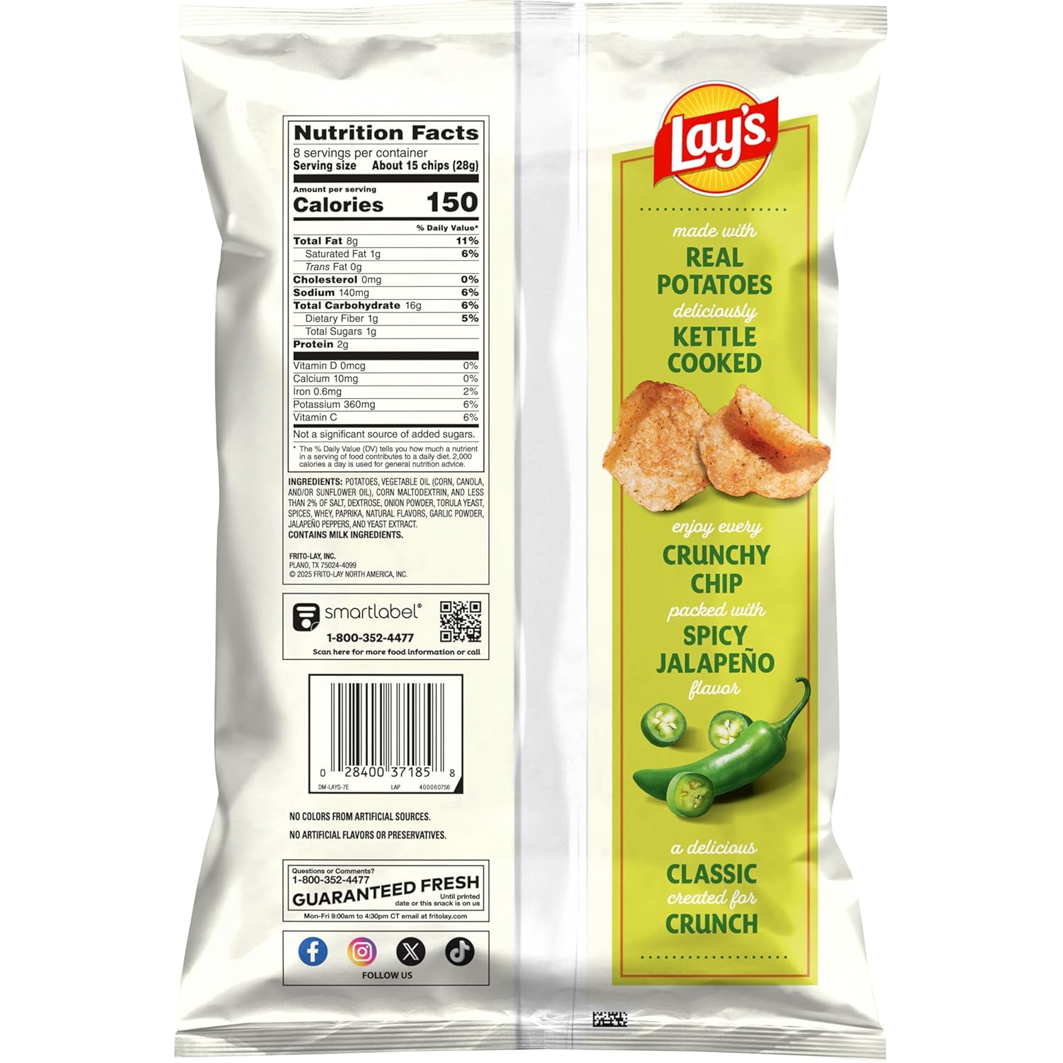 Lay's Kettle Cooked Jalapeno Potato Chips, 8 Oz - Image 2