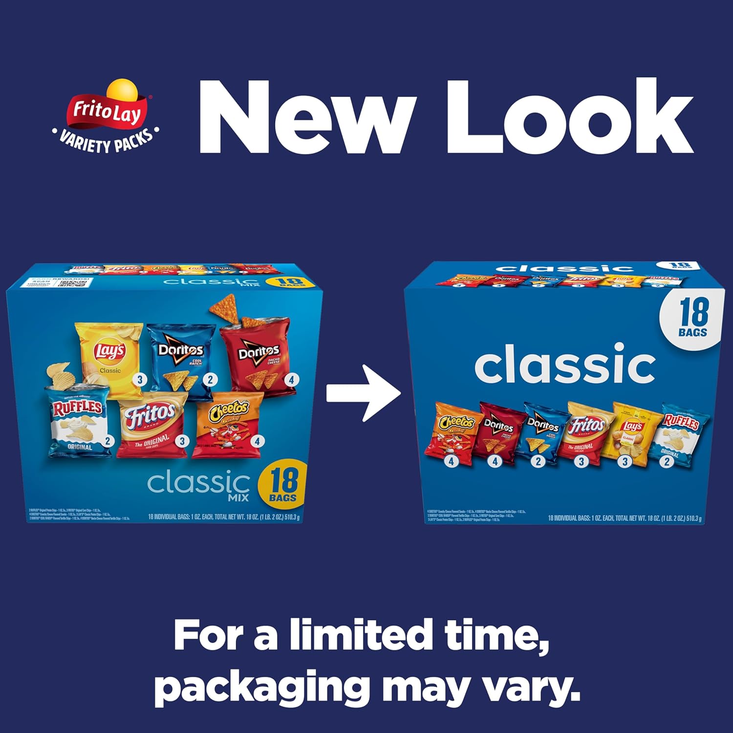 Frito-Lay Snacks Variety Pack, Classic Mix, Single Serve Snack Bags, (18 Pack), Ruffles, Fritos, Cheetos, Lay's, Doritos, Chips - Image 5
