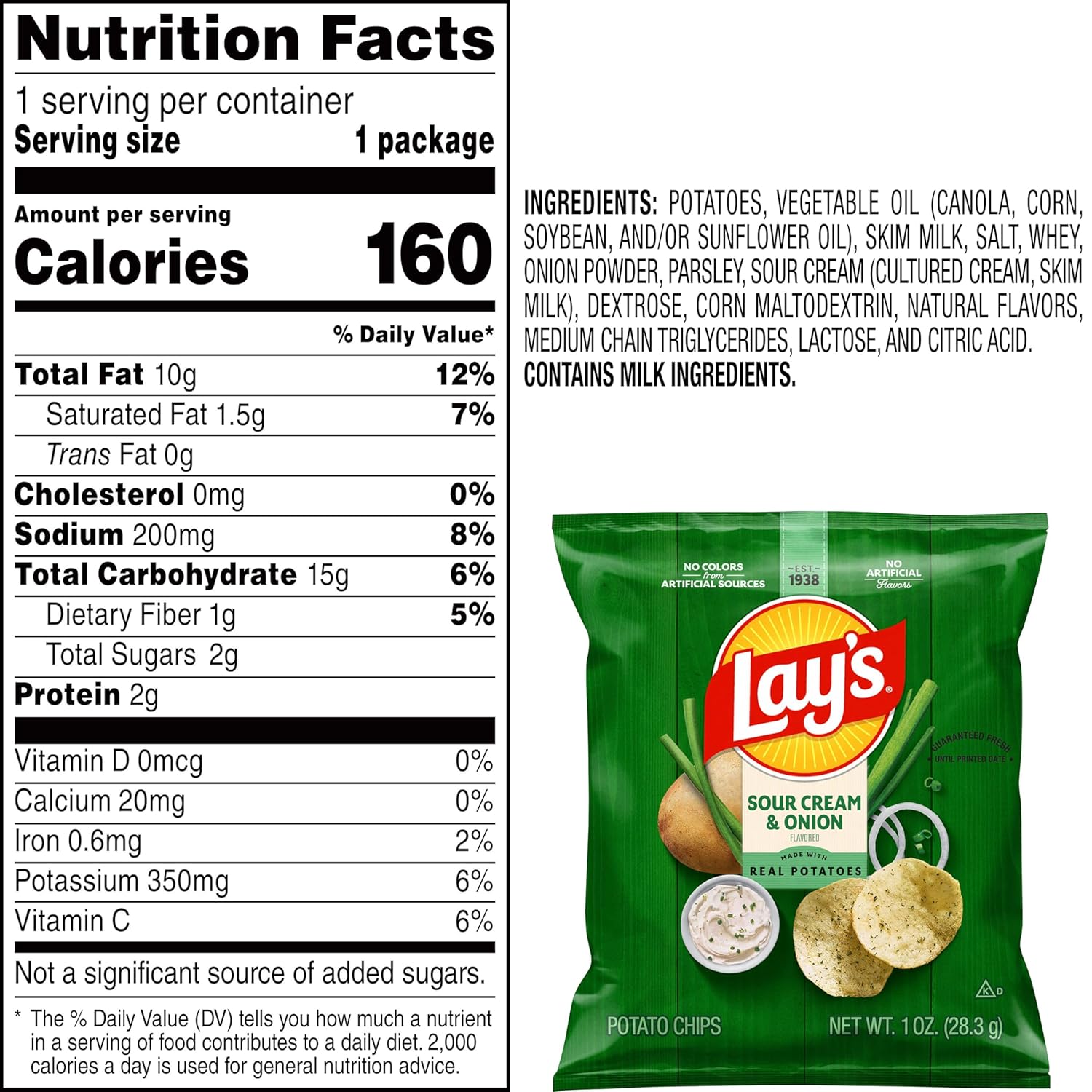 Lay's Potato Chips, Sour Cream & Onion, 1 Ounce (Pack of 104) - Image 3