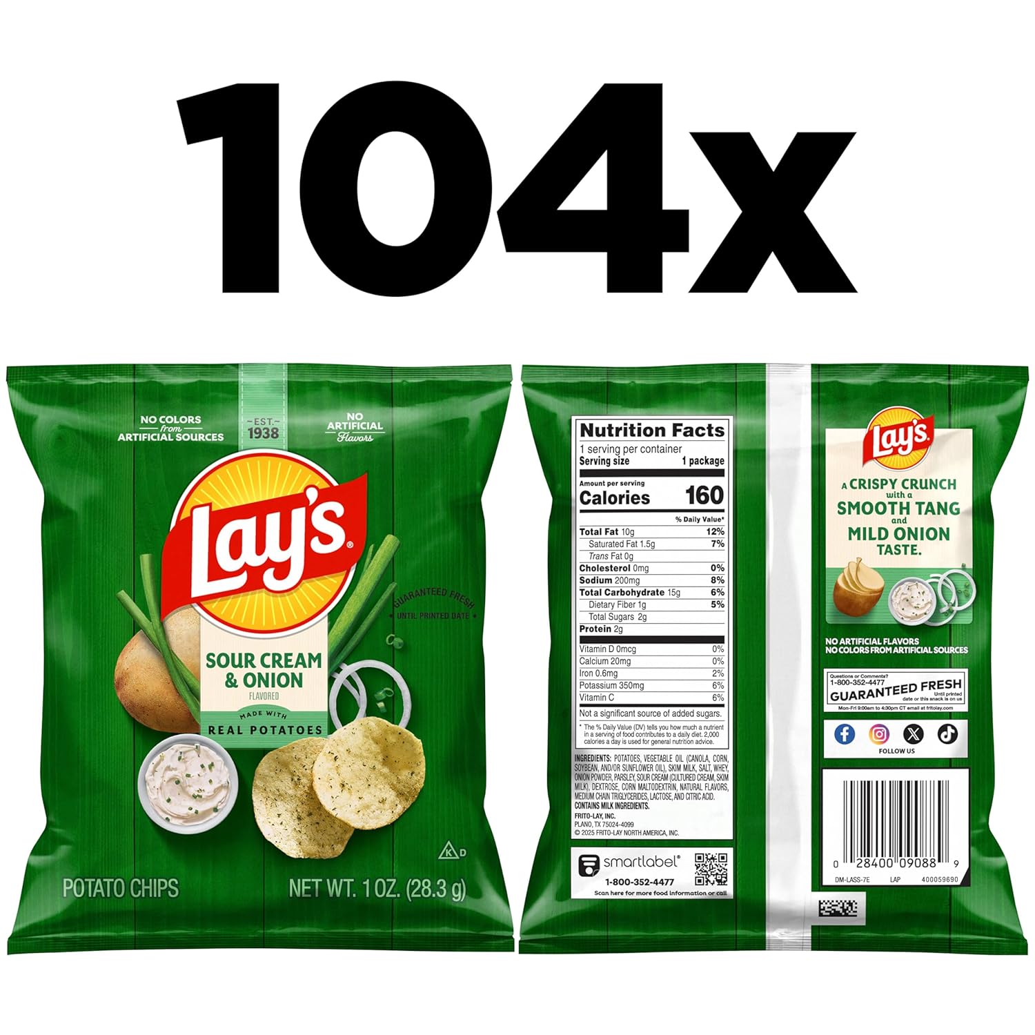 Lay's Potato Chips, Sour Cream & Onion, 1 Ounce (Pack of 104) - Image 2