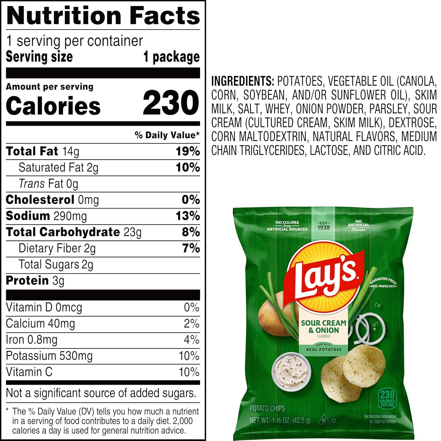 Lay's Potato Chips, Sour Cream & Onion, 1.5 Ounce (Pack of 64) - Image 3
