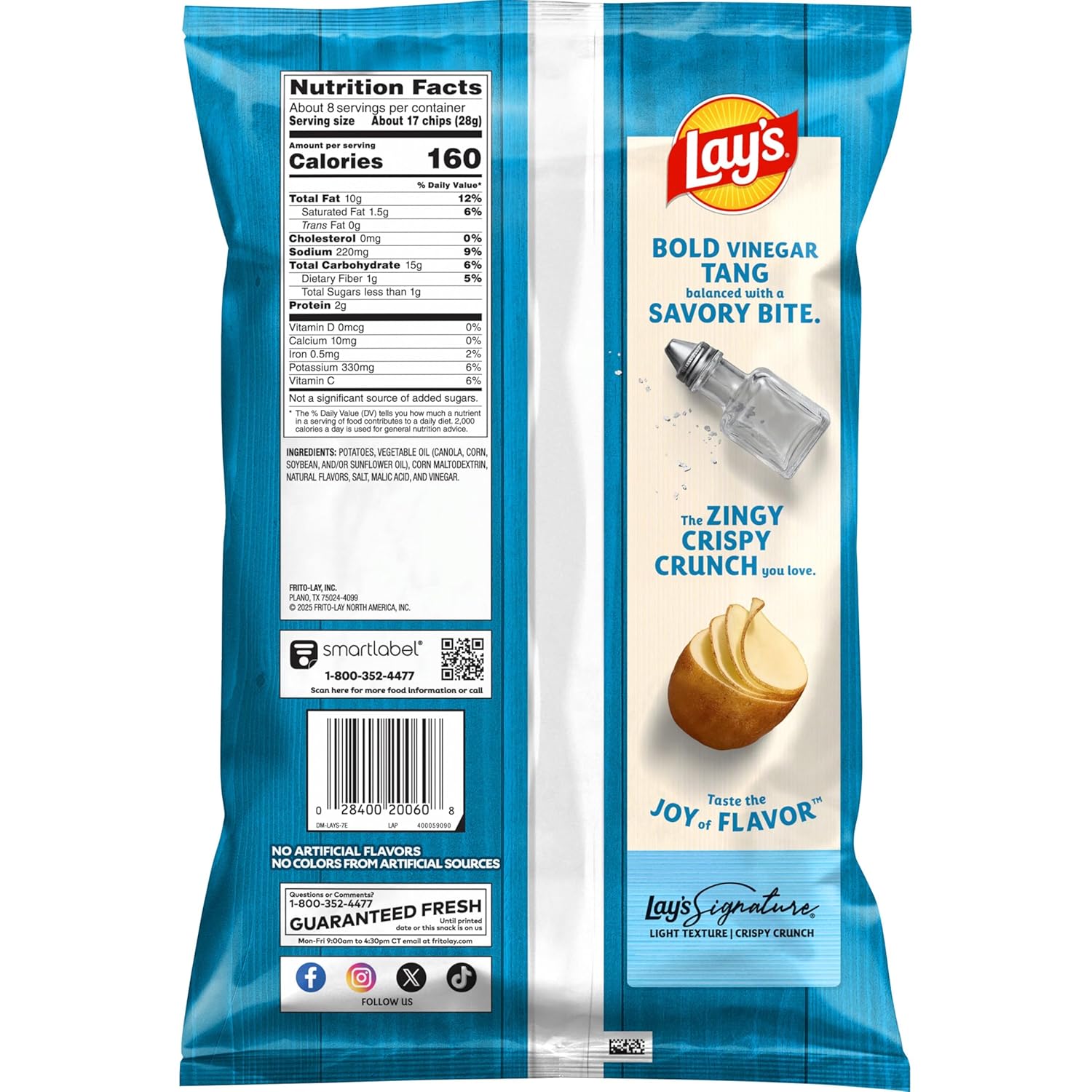 Lay's Potato Chips, Salt & Vinegar, 7.75 Oz - Image 2