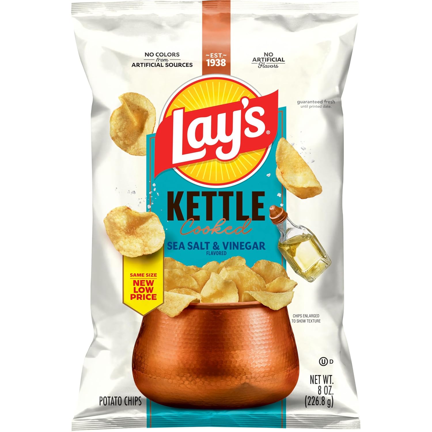 Lay's Kettle Cooked Sea Salt & Vinegar Flavored Potato Chips, 8 Oz