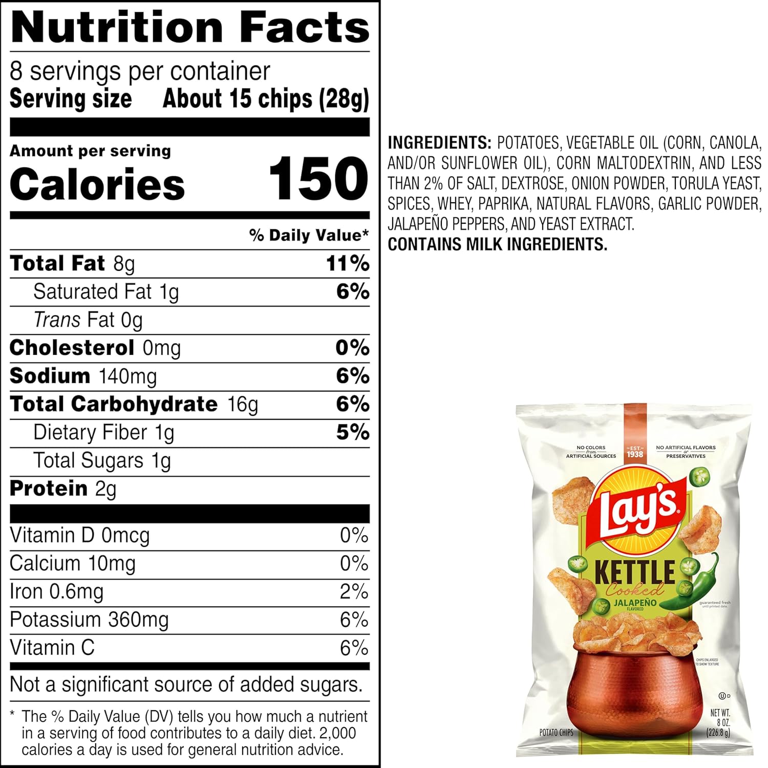 Lay's Kettle Cooked Jalapeno Potato Chips, 8 Oz - Image 7