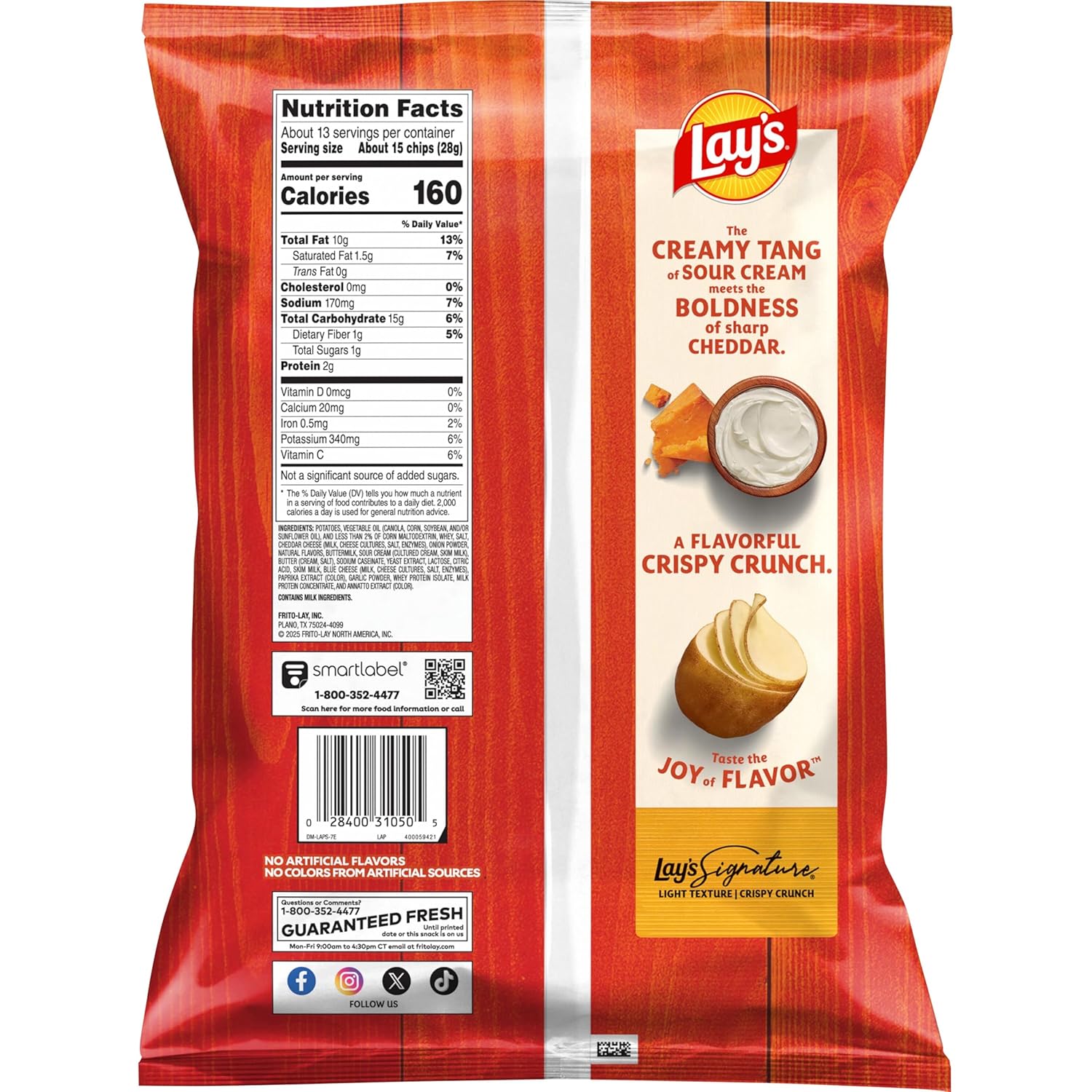 Lay's Potato Chips, Cheddar and Sour Cream Snacks, Party Size, 12.5oz Bag - Image 2