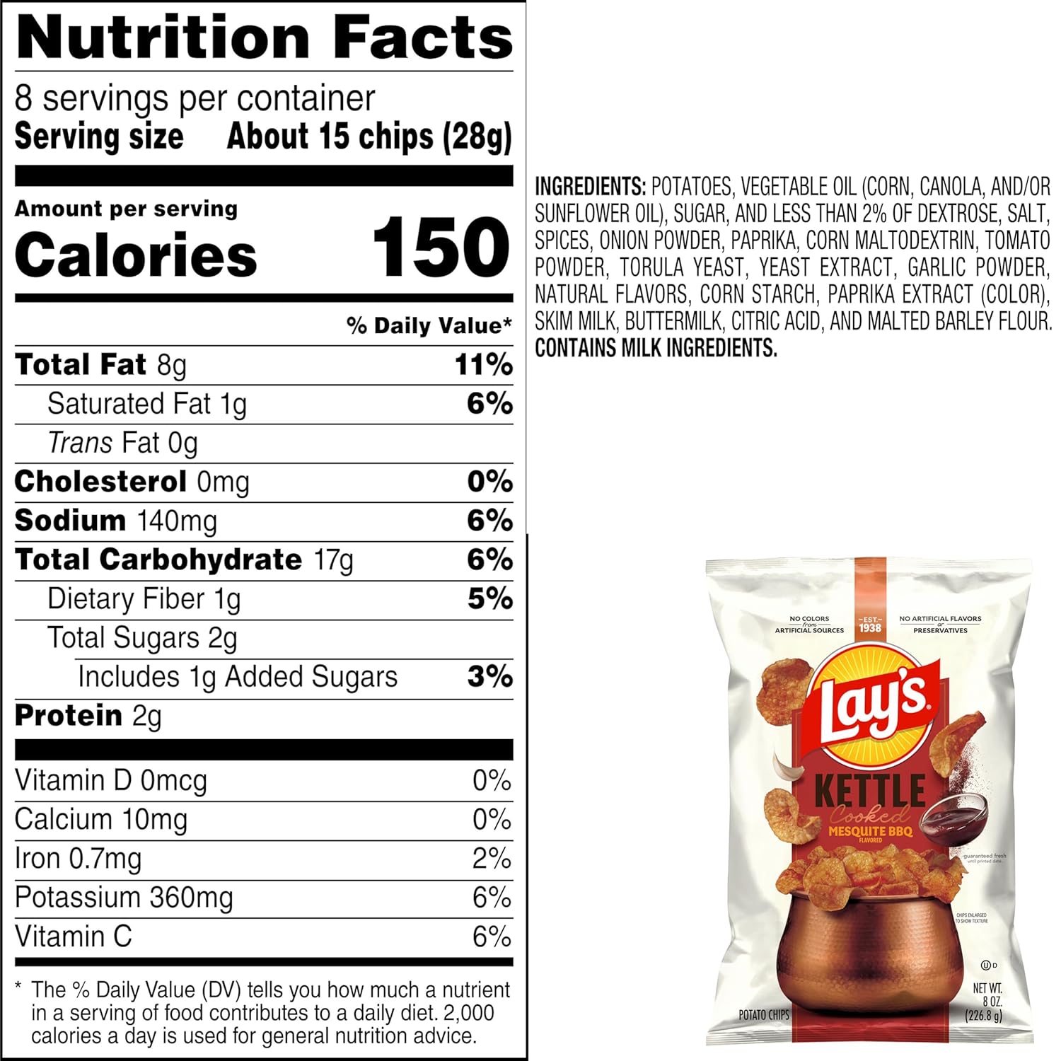Lay's Kettle Cooked Mesquite Barbecue Flavored Potato Chips, 8 Oz - Image 6