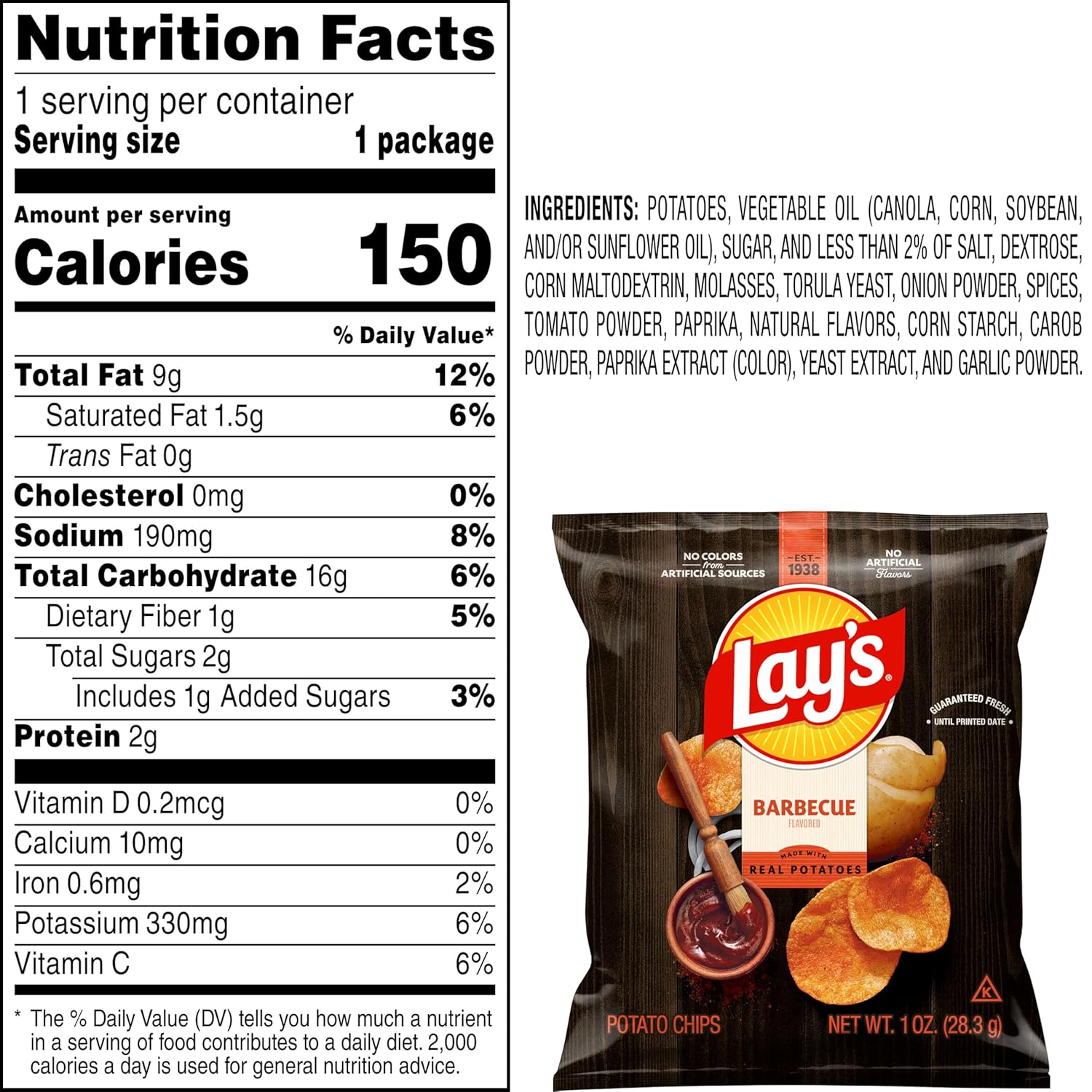 Lay's Barbecue Flavored Potato Chips, 1 oz Bags, (40 Pack) (Packaging and Formula May Vary) - Image 3