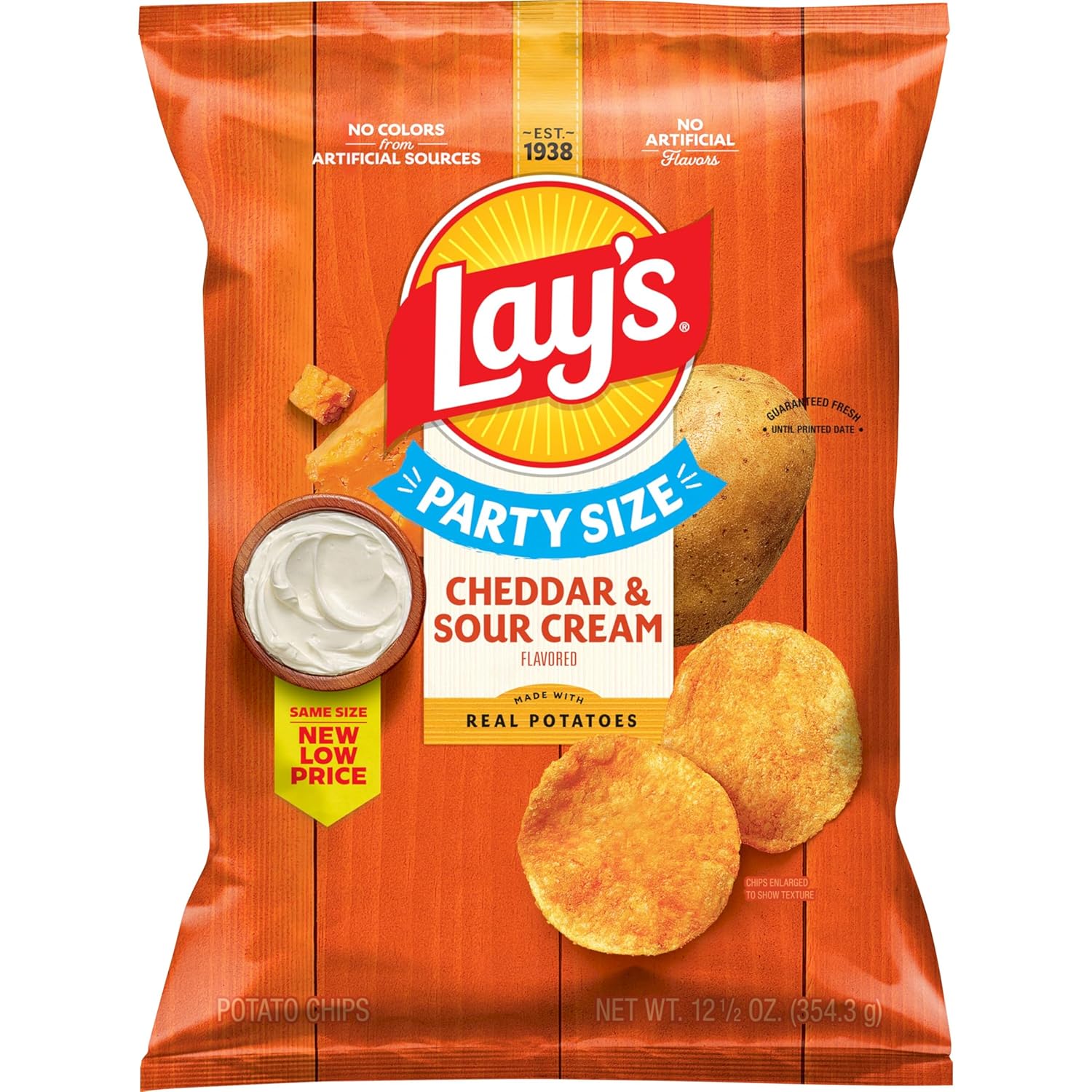 Lay's Potato Chips, Cheddar and Sour Cream Snacks, Party Size, 12.5oz Bag