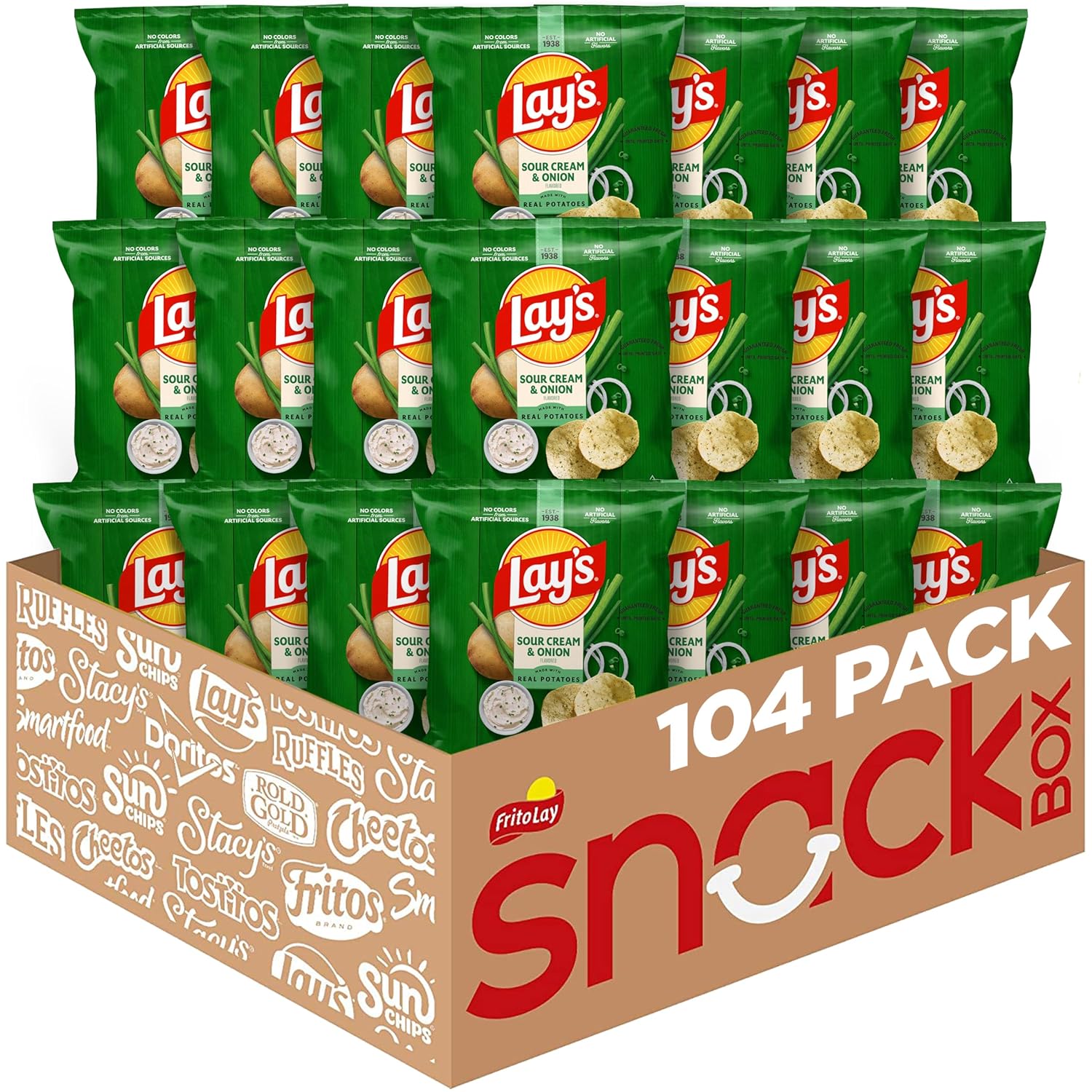 Lay's Potato Chips, Sour Cream & Onion, 1 Ounce (Pack of 104)
