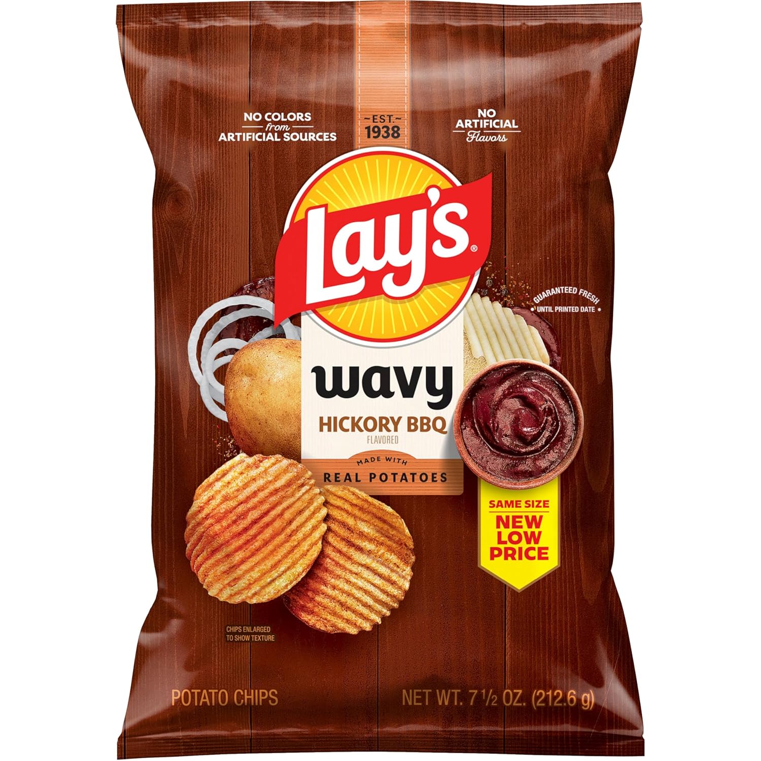 Lay's Wavy Potato Chips Barbecue Flavor Hickory BBQ, 7.5 Oz